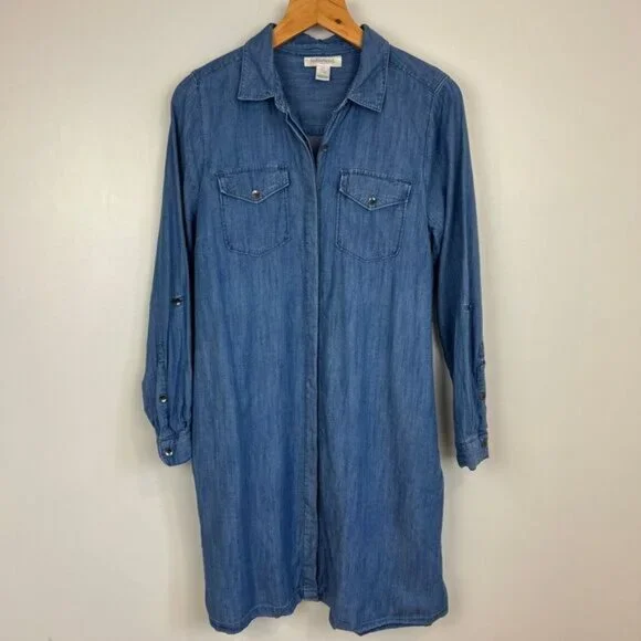 Motherhood Maternity Small Blue Denim Button Down Knee Length Dress Pregnancy - Picture 11 of 15